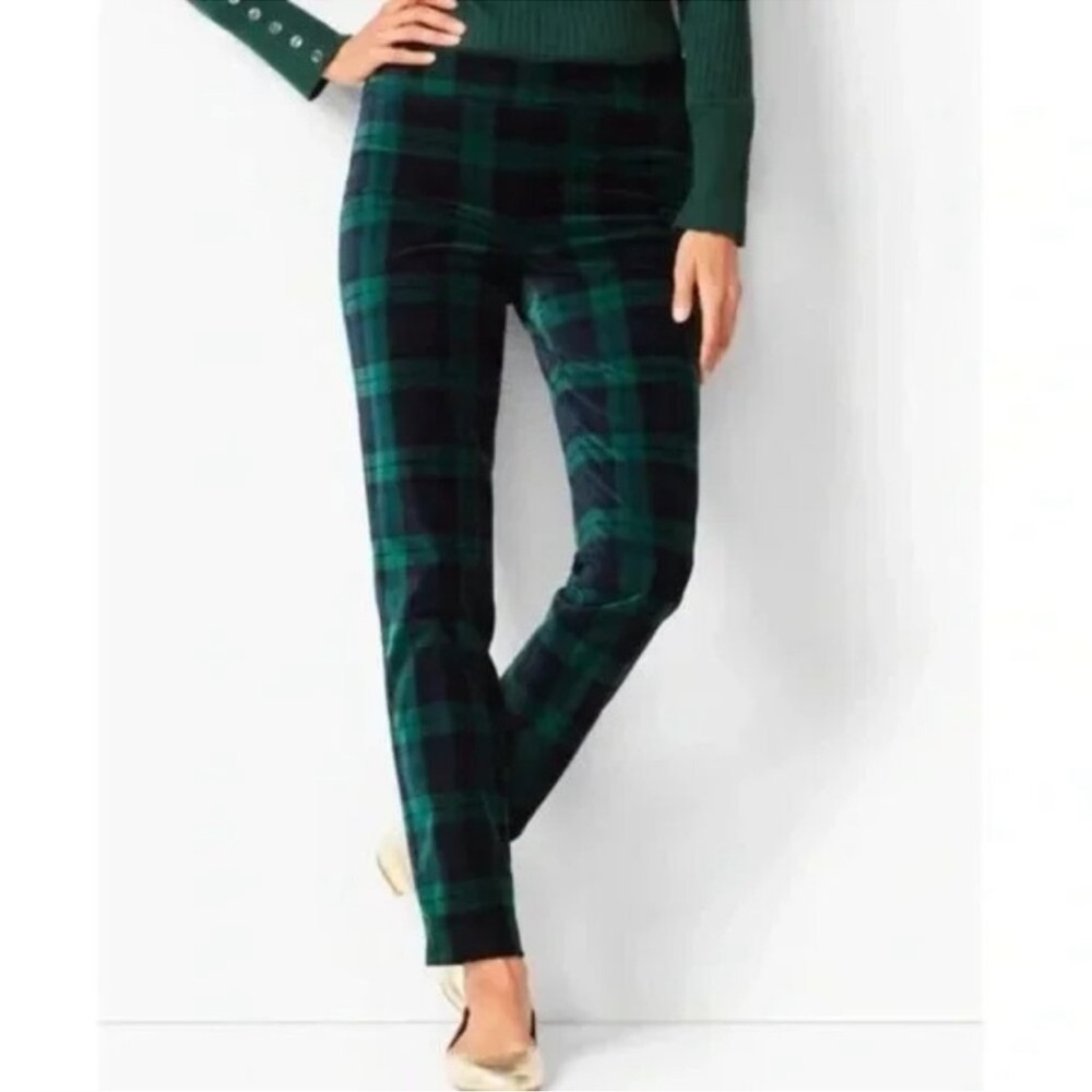 TALBOTS Velveteen Black Watch Tartan High Waist Straight Leg Pant Women’s 16